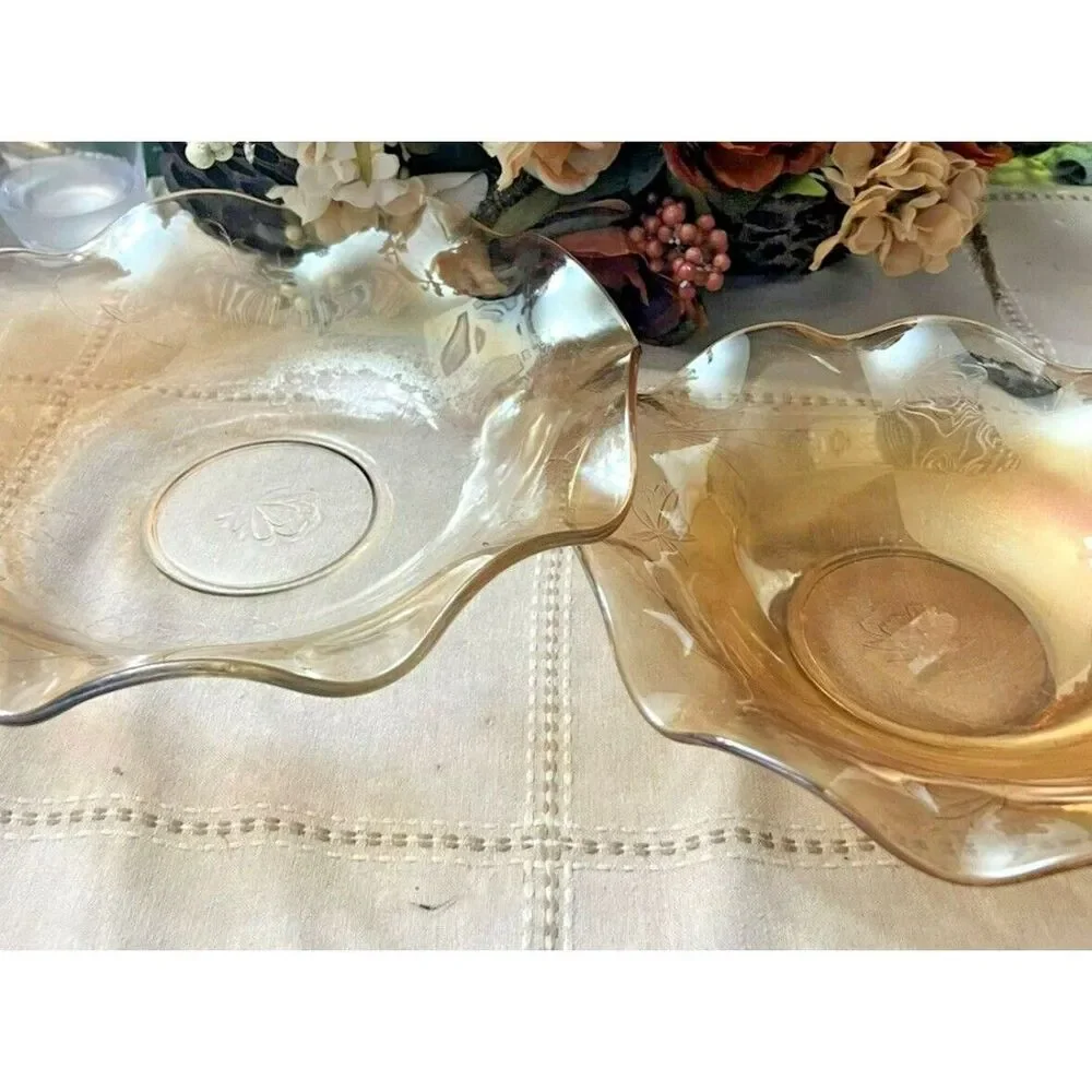 Vintage Carnival Glass Marigold Serving Fruit Bowl 